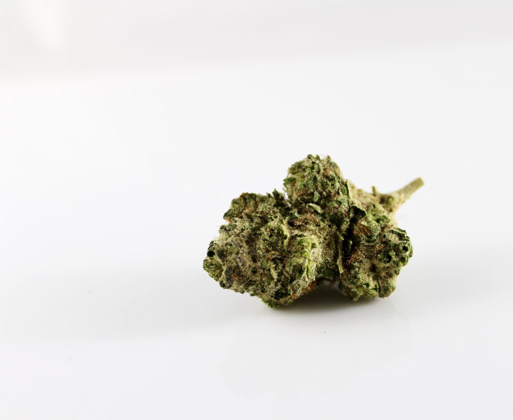 high resolution photo of cannabis flower on top on white surface